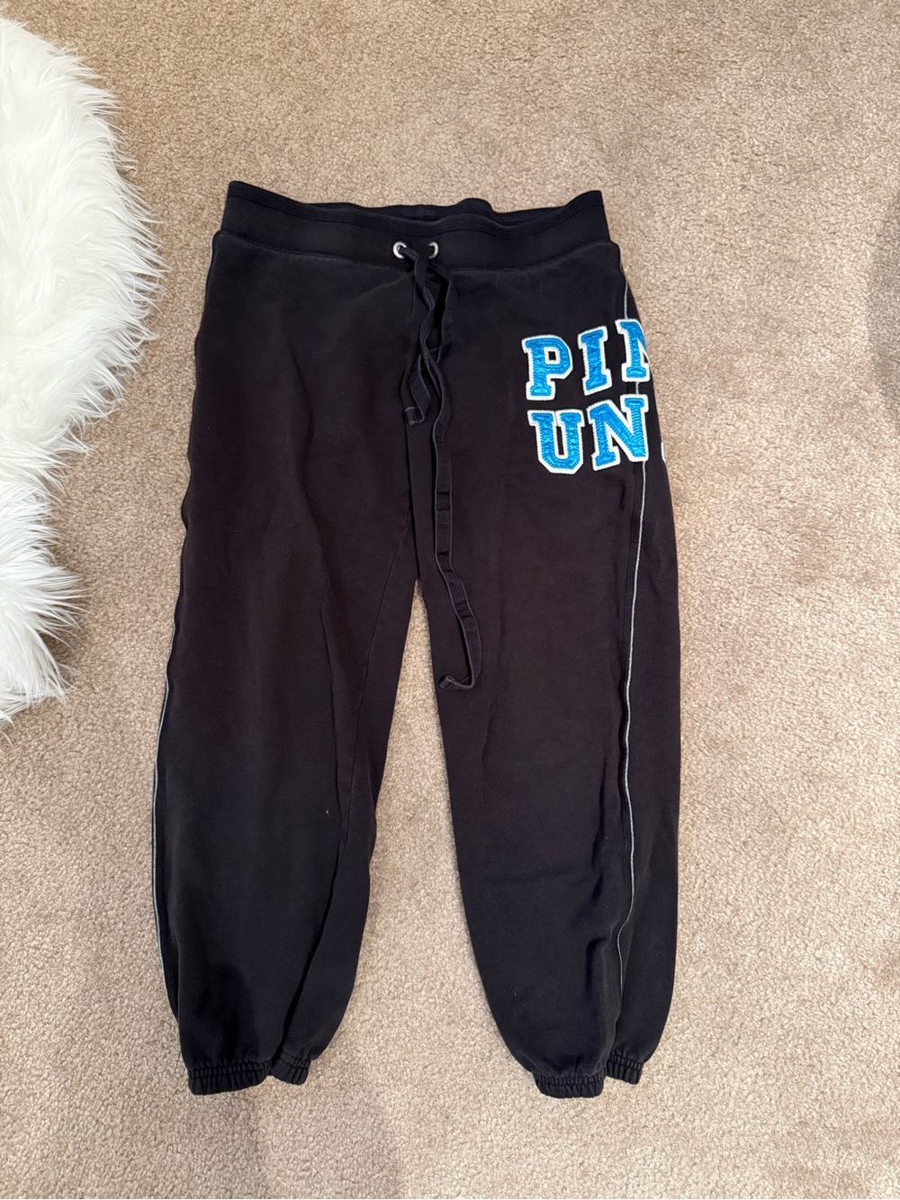 Victoria's Secret Black Jogger Sweatpants with Blue Logo